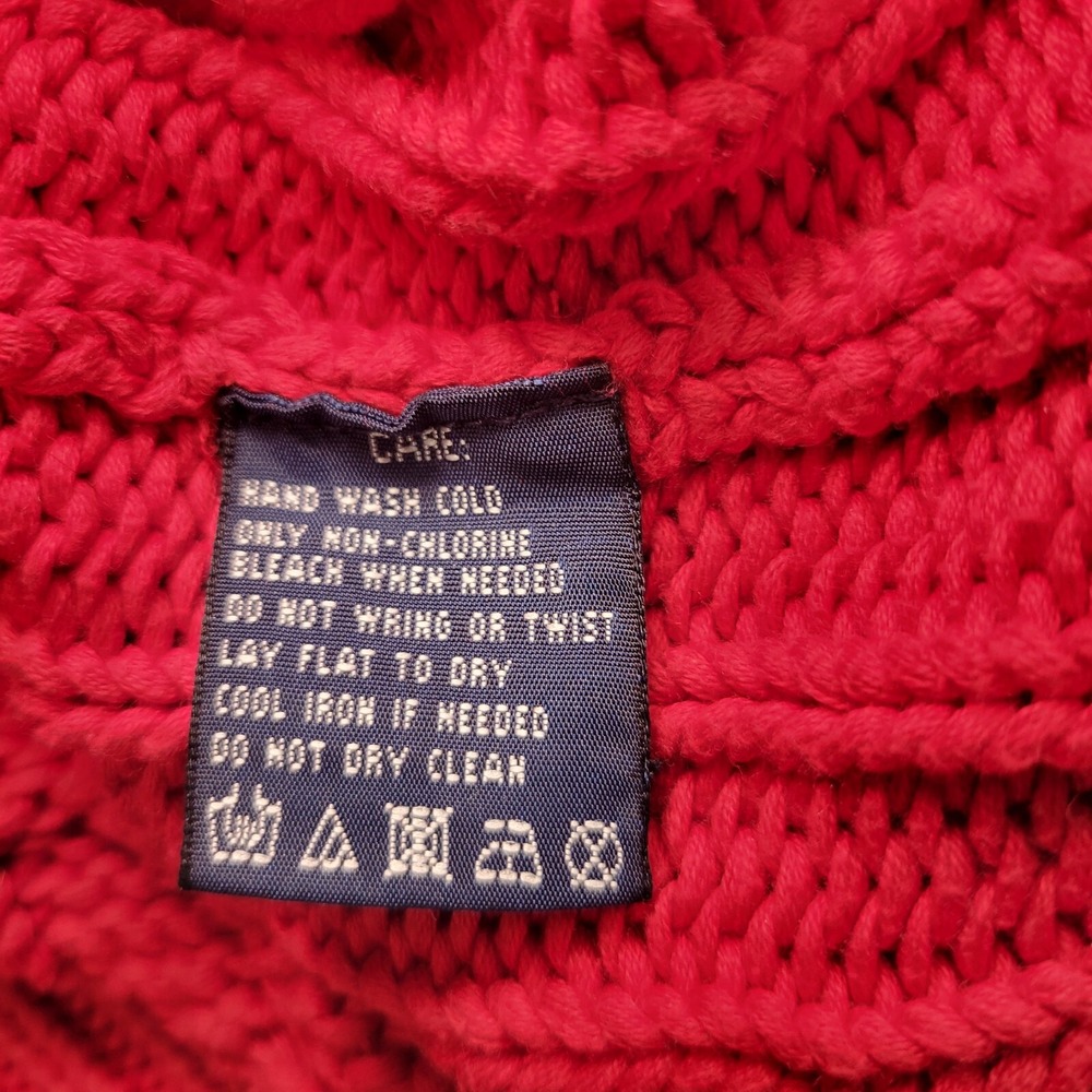 Womens Ralph Lauren Cable Knit Button Collar Sweater - Red - Picture 8 of 12
